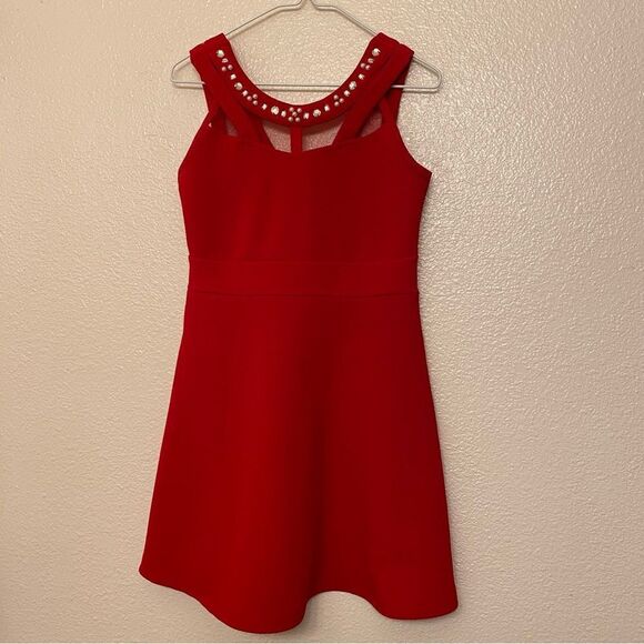 The Children’s Place Girls red dress formal rhinestone beaded collar mesh 6X-7 - Picture 4 of 11